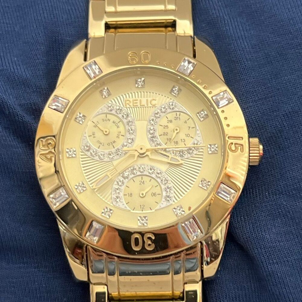 Relic Women's Gold-Tone Crystal Embellished Water-Resistant Wristwatch‎